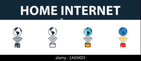 Home Internet Symbol gesetzt. Vier einfache Symbole in verschiedenen Stilrichtungen von Icons Collection. Kreative home internet Icons, Outline, farbige und flach Stock Vektor