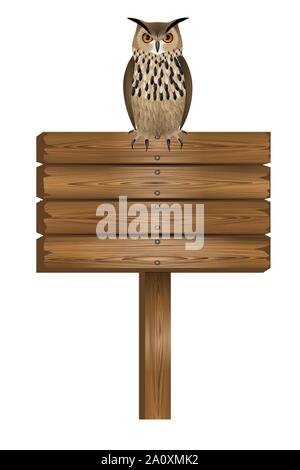 Eule über holzschild Abbildung Stock Vektor