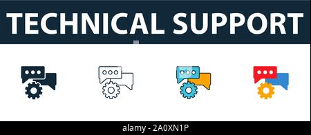 Technischer Support Symbol gesetzt. Vier einfache Symbole in verschiedenen Stilrichtungen von Web-entwicklung Symbole Sammlung. Kreative technische Unterstützung Icons Stock Vektor