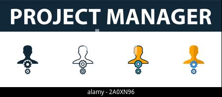 Projekt Manager Symbol gesetzt. Vier einfache Symbole in verschiedenen Stilrichtungen von Risikomanagement icons Collection. Kreatives Projekt manager Icons, Umriss Stock Vektor