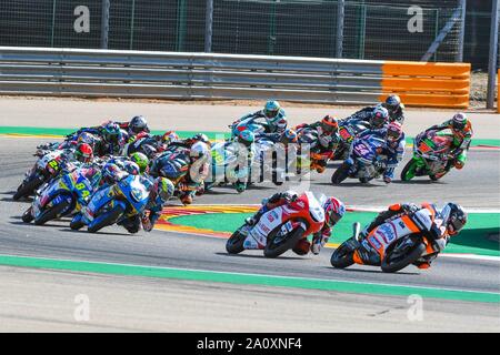 Race Start während der Moto3 Rennen der theAragon Grand Prix im Motorland Aragon Rennbahn in Alcañiz, Spanien am 22. September 2019 (Foto: Alvaro Sanchez) Cordon drücken Sie Stockfoto