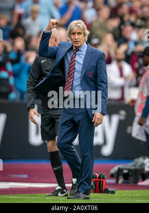 London, Großbritannien. 22 Sep, 2019. an der vollen Zeit während der Premier League Match zwischen West Ham United und Manchester United an den Olympischen Park, London, England am 22. September 2019 feiern. Foto von Andy Rowland/PRiME Media Bilder. Credit: PRiME Media Images/Alamy leben Nachrichten Stockfoto