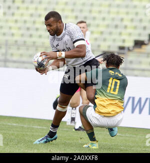 München, Bayern, Deutschland. 22 Sep, 2019. in der linken Vuiona VUKI (Fidschi), Endgültige, Rugby Turnier, Fidschi vs Südafrika. München, Olympia Stadion, Sept. 22, 2019, die Teams von Neuseeland, England, Australien, Südafrika, Deutschland, Fidschi, den USA und Frankreich an diesem Tag 2 Turnier teilnehmen, Kredit: Wolfgang Fehrmann/ZUMA Draht/Alamy leben Nachrichten Stockfoto