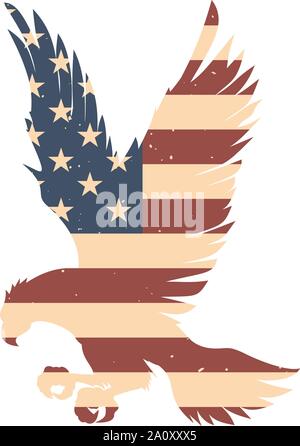 Adler Silhouette mit USA-Flagge im Hintergrund. Design Element für Poster, Emblem, Zeichen, Logos, Label. Vector Illustration Stock Vektor