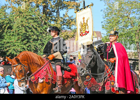 Stuttgart, Germany-September 30, 2018: Bierfest, Festzug mit Pferden Stockfoto