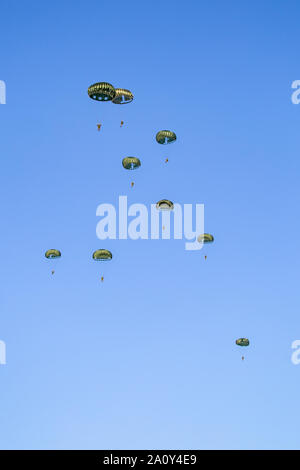 Fallschirmjäger Landung auf dem Ginkel Heide 75 Jahre Gedenken an die Operation Market Garden WOII Arnheim in den Niederlanden Stockfoto