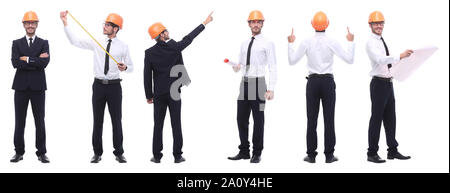 Panorama Foto Collage von qualifizierten Architekten isoliert auf weißem Stockfoto