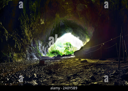 Unguru Mare Höhle in Rumänien, Ansicht aus dem Inneren der Höhle Stockfoto