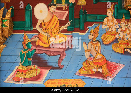 Vie de Bouddha. Peinture murale. Wat Inpeng. Vientiane. Laos. / Leben des Buddha. Wandbilder Gemälde. Wat Inpeng. Ventiane. Laos. Stockfoto