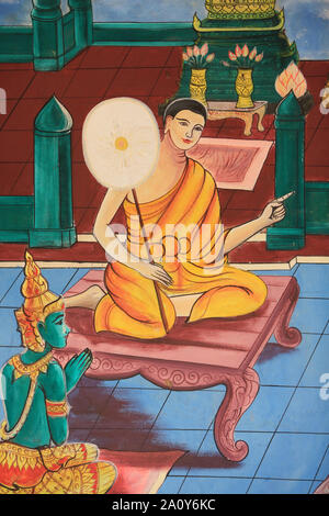 Vie de Bouddha. Peinture murale. Wat Inpeng. Vientiane. Laos. / Leben des Buddha. Wandbilder Gemälde. Wat Inpeng. Ventiane. Laos. Stockfoto