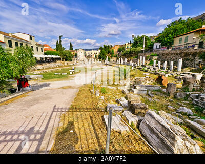 Athen/Griechenland - 17. Juli 2019: Antike Forum Romanum in Athen, Griechenland. Stockfoto