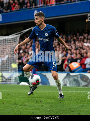 London, Großbritannien. 22 Sep, 2019. Jorginho von Chelsea in der Premier League Spiel zwischen Chelsea und Liverpool an der Stamford Bridge, London, England am 22. September 2019. Foto von Liam McAvoy/PRiME Media Bilder. Credit: PRiME Media Images/Alamy leben Nachrichten Stockfoto