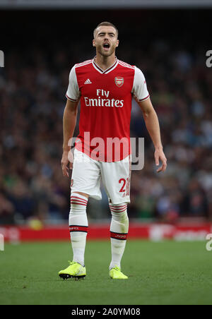 London, Großbritannien. 22 Sep, 2019. Calum Kammern (A) im Arsenal gegen Aston Villa Premier League Match, das Emirates Stadium, London, Großbritannien, am 22. September 2019. ** Nur die redaktionelle Nutzung, eine Lizenz für die gewerbliche Nutzung erforderlich. Keine Verwendung in Wetten, Spiele oder einer einzelnen Verein/Liga/player Publikationen ** Quelle: Paul Marriott/Alamy leben Nachrichten Stockfoto