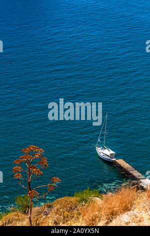 Eressos Dorf, Detail der kleinen Fischerhafen, in Lesbos Insel, Griechenland. Stockfoto