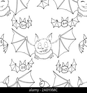 Nahtlose Muster von Cartoon Fledermäuse. Cute Vampir Fledermaus, fliegende Säugetier Hintergrund Stock Vektor