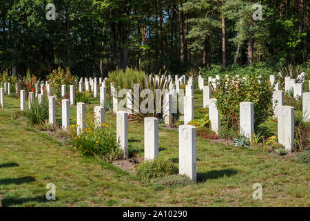 Zeilen von Grabsteinen in der kanadischen Sektion der Soldatenfriedhof in Brookwood Friedhof, Pirbright, Woking, Surrey, Südosten, England, Grossbritannien Stockfoto