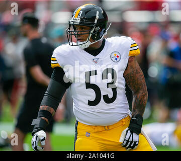 Santa Clara, CA. 22 Sep, 2019. Pittsburgh Steelers Mitte Maurkice Pouncey (53) vor der NFL Football Spiel zwischen der Pittsburg Steelers und die San Francisco 49ers bei Levi's Stadion in Santa Clara, CA. Damon Tarver/Cal Sport Media/Alamy leben Nachrichten Stockfoto