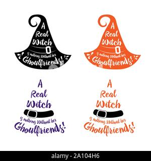 Halloween Schriftzüge auf Silhouette hat. Vector Illustration hexenhut. Hexen schwarzen Hut. Ist der Halloween poster Schriftzug eine echte Hexe nichts wit Stock Vektor