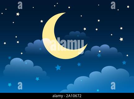 Abstrakte sternenklaren Nachthimmel mit Mond und Wolken im Comic-Stil. Vector Illustration Stock Vektor