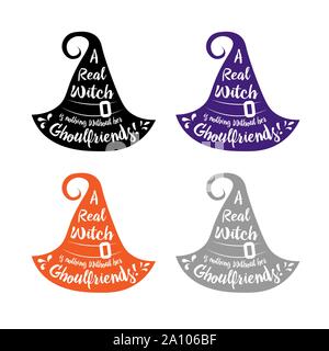 Halloween Schriftzüge auf Silhouette hat. Vector Illustration hexenhut. Hexen schwarzen Hut. Ist der Halloween poster Schriftzug eine echte Hexe nichts wit Stock Vektor