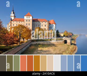 Farblich passende Palette von Bild von Schloss Hartenfels in Torgau, einer Stadt an der Elbe in Sachsen, Deutschland Stockfoto