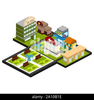 Isolierte Skyline einer 3D-Stadt über einem weißen Hintergrund - Vektor Stock Vektor