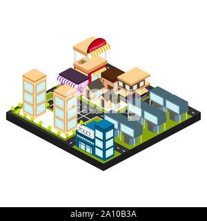 Isolierte Skyline einer 3D-Stadt über einem weißen Hintergrund - Vektor Stock Vektor