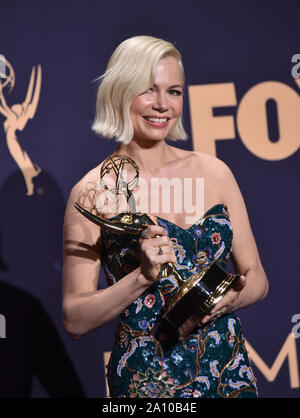 Michelle Williams, Gewinner des Award für herausragende Hauptdarstellerin in einer limitierten Serie oder Film für "Fosse/Verdon "backstage bei der 71st jährlichen Primetime Emmy Awards wird am Microsoft Theater in der Innenstadt von Los Angeles am Sonntag, 22. September 2019. Foto von Christine Kauen/UPI Stockfoto