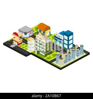 Isolierte Skyline einer 3D-Stadt über einem weißen Hintergrund - Vektor Stock Vektor