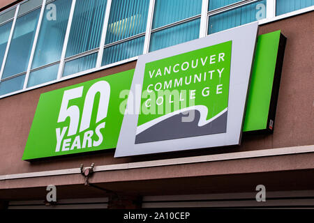 Vancouver Community College-Zeichen vor der Innenstadt Campus Stockfoto