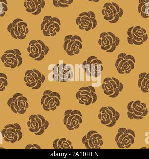 Die nahtlose Vektor Muster mit strukturierter vrown Rosen auf einem Senf gelber Hintergrund Stock Vektor