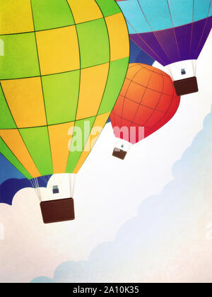 Bunte Heißluftballons fliegt in den Himmel Hintergrund. Stockfoto