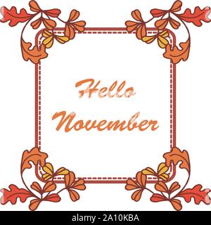 Design Element der Karte hallo November, mit Skizze Blätter im Herbst. Vektor Stock Vektor