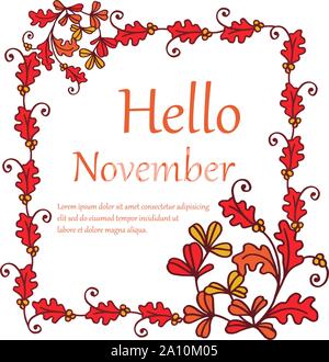 Design Element der Karte hallo November, mit Skizze Blätter im Herbst. Vektor Stock Vektor