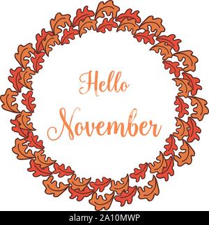 Vorlage der Grußkarte hallo November, mit hellen Blätter frame. Vektor Stock Vektor