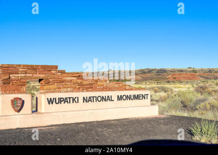 Eingangsschild zu Wupatki National Monument, Arizona Stockfoto