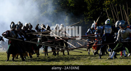 Prag, Tschechische Republik. 21 Sep, 2019. Re-enactment von 1620 Weißen Berg Schlacht war am 21. September 2019 abgehalten, in Prag, Tschechische Republik. Credit: Ondrej Deml/CTK Photo/Alamy leben Nachrichten Stockfoto