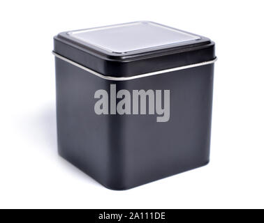 Black Metal Box mit transparentem Deckel isoliert auf weißem Stockfoto