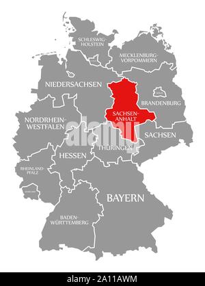Sachsen-anhalt in Rot hervorgehoben Karte von Deutschland Stockfoto