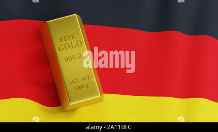 goldener Igot auf deutscher Flagge, Goldreservekonzept Stockfoto