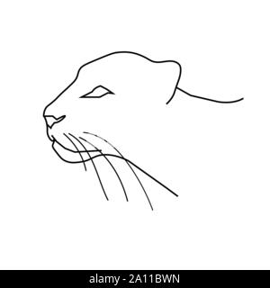 Panther oder Leopard Kopf. Line Art doodle Skizze. Schwarzer Umriss auf weißem Hintergrund. Hintergrund in Grußkarten, Poster, Flyer, Banner, Logos, etc. Vector Illustration. EPS 10. Stock Vektor