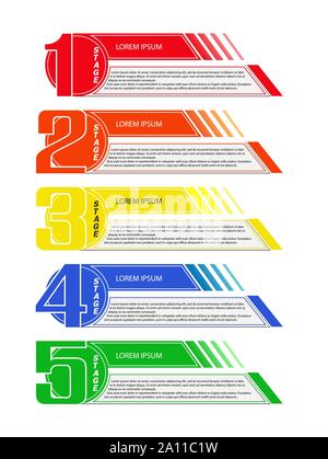 Infografiken der Plan, Strategie, geschäftliche und finanzielle Entwicklung Ideen zu veranschaulichen. 5 Schritte zum Erfolg. Flache Bauform. Stock Vektor