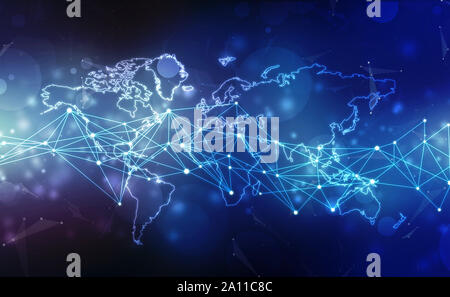 Global Network Connection, Technologie Digitaler Hintergrund, Weltkarte Abstract Background, Global Internet Kommunikation Hintergrund Stockfoto