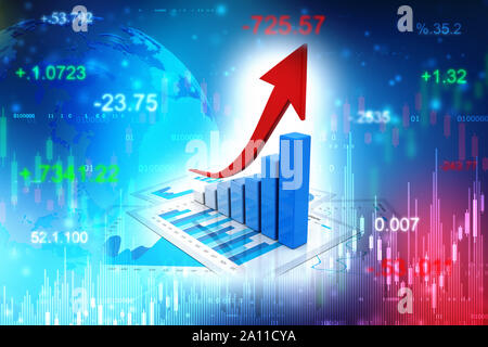 3D-rendering Business graph und Dokumente. Börse Chart. Business graph Hintergrund, finanziellen Hintergrund Stockfoto