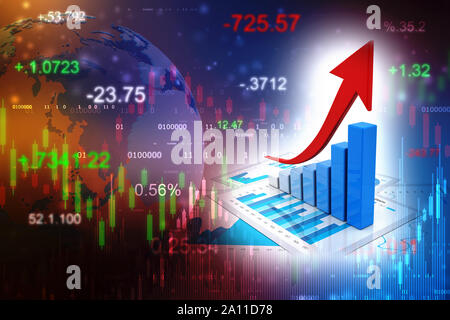 3D-rendering Business graph und Dokumente. Börse Chart. Business graph Hintergrund, finanziellen Hintergrund Stockfoto