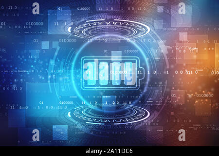 Spannungsversorgung Batterie Konzept Hintergrund, Energieeffizienz Konzept, Batterie Symbol in der digitalen Hintergrund, Stockfoto