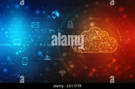 2d Abbildung: Cloud Computing, Cloud Computing, Cloud-Computing-Technologie internet Konzept Hintergrund Stockfoto