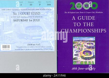 Ticket und Anleitung zum Millennium Championships Wimbledon Juli 2000 Stockfoto