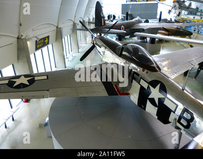 Royal Air Force (RAF) Museum/Hendon, London, UK - 29. Juni 2014: Reale historische Flugzeuge aus der ganzen Welt auf Anzeige: American Mustang P51D Stockfoto