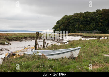 Die Mündung des Laugharne, wo Dylan Thomas schrieb Gedichte insbesondere 'Gedicht im Oktober", die er auf seinem 30. Geburtstag schrieb. Stockfoto